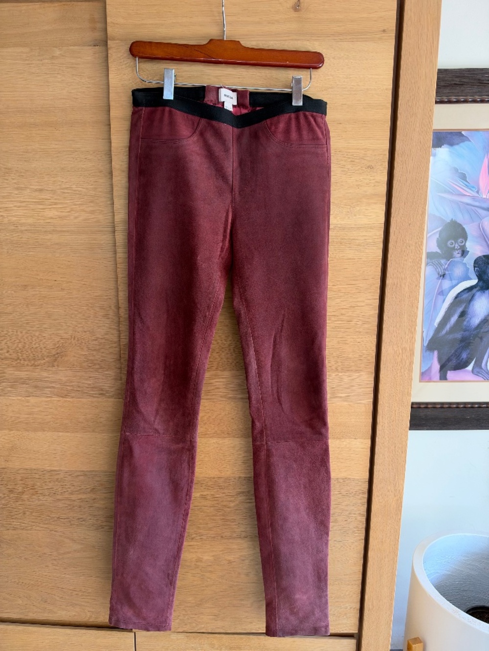 HELMUT LANG Burgundy Suede Skinny Jeans